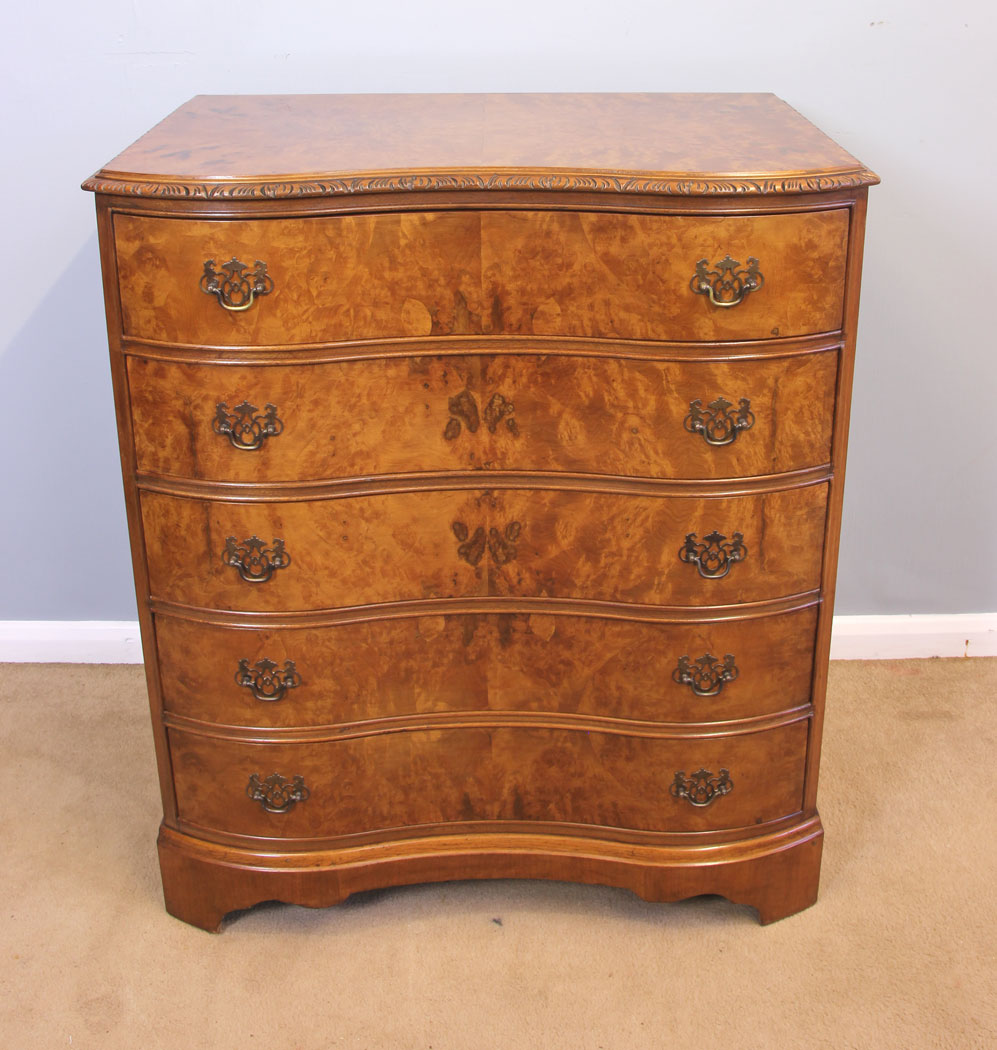 11985r4 Antique Burr Walnut Serpentine Chest of Drawers,
