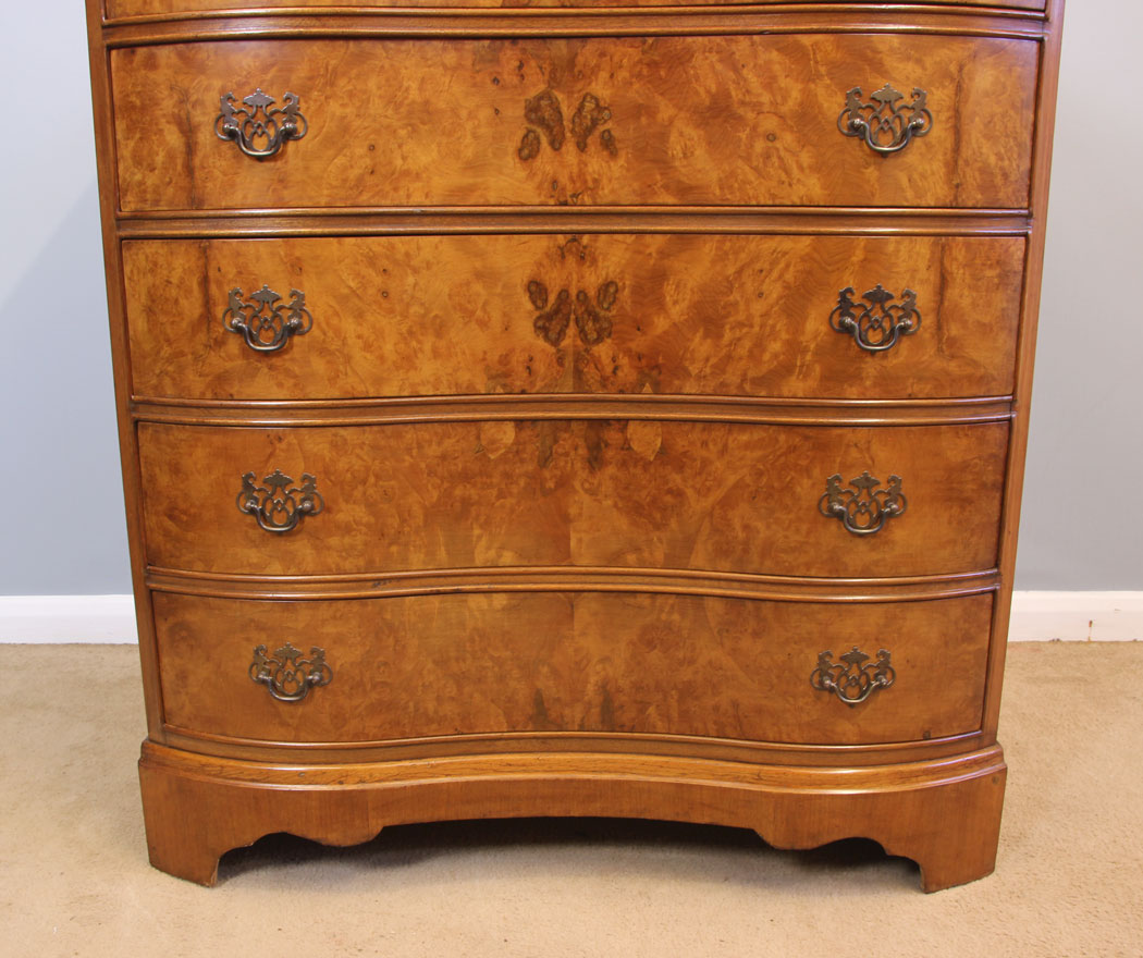 11985r6 Antique Burr Walnut Serpentine Chest of Drawers,