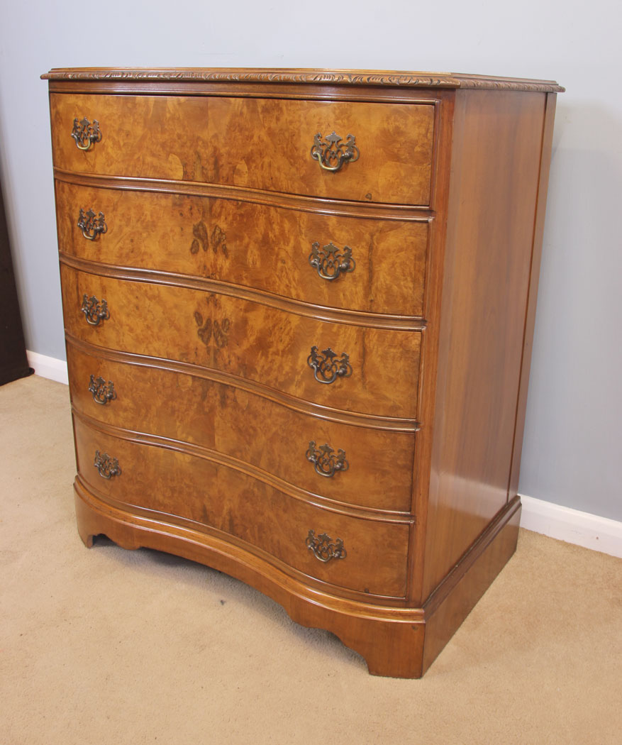 11985r7 Antique Burr Walnut Serpentine Chest of Drawers,