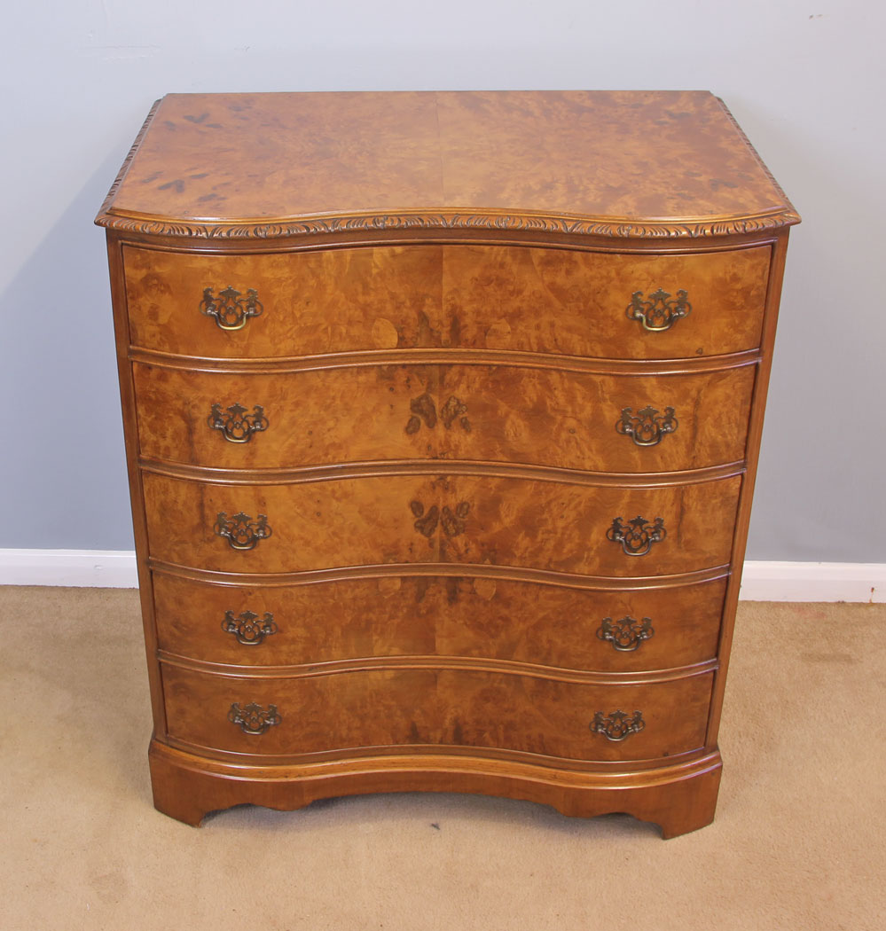 11985r9 Antique Burr Walnut Serpentine Chest of Drawers,