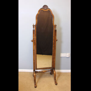 Antique Queen Anne Style Walnut Cheval Dressing Mirror.