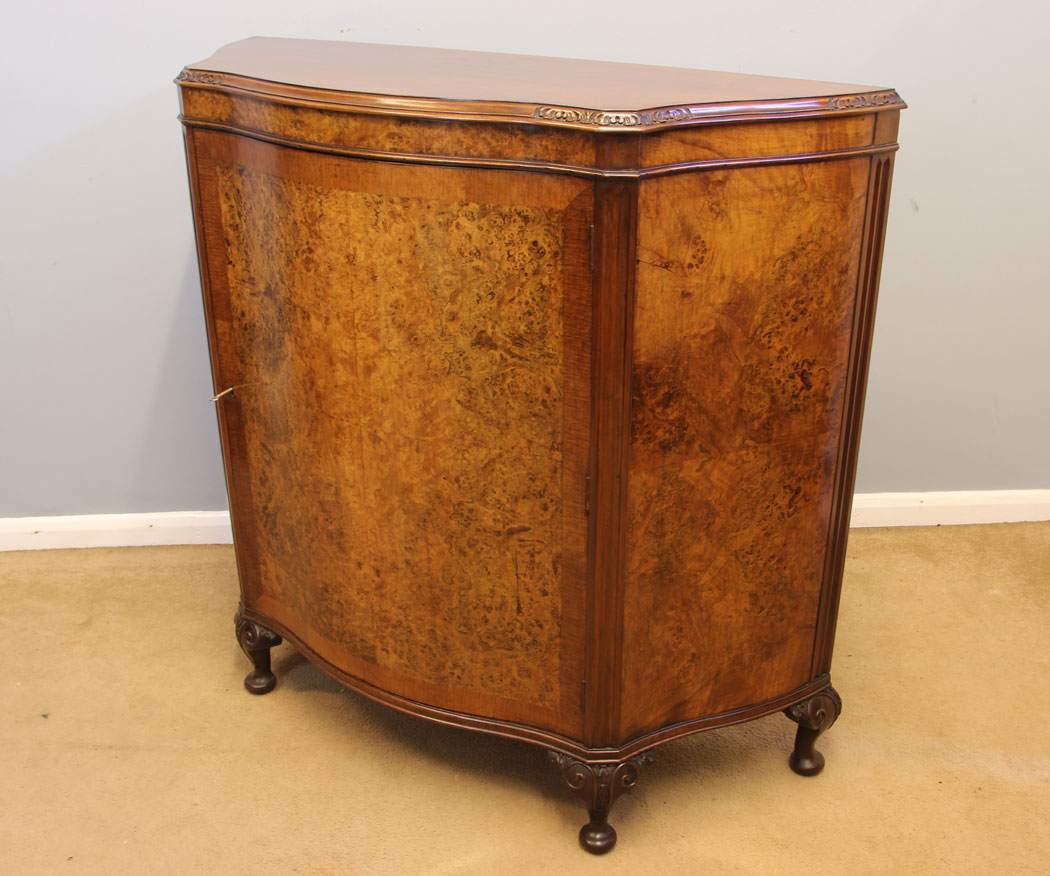11998r10 Antique Burr Walnut Serpentine Side Cabinet ,