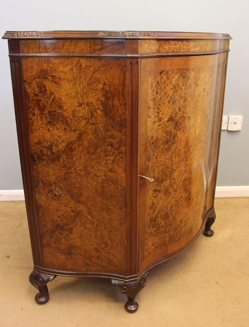 11998r2 Antique Burr Walnut Serpentine Side Cabinet ,