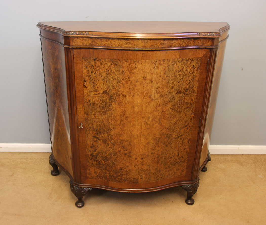 11998r5 Antique Burr Walnut Serpentine Side Cabinet ,