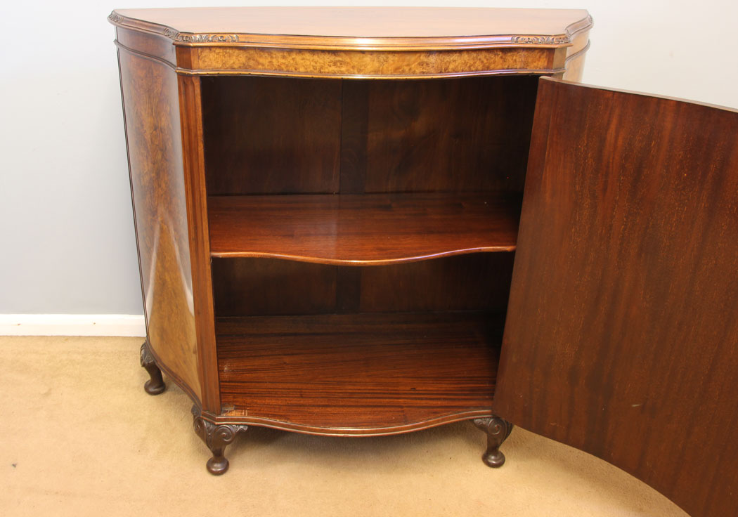 11998r8 Antique Burr Walnut Serpentine Side Cabinet ,