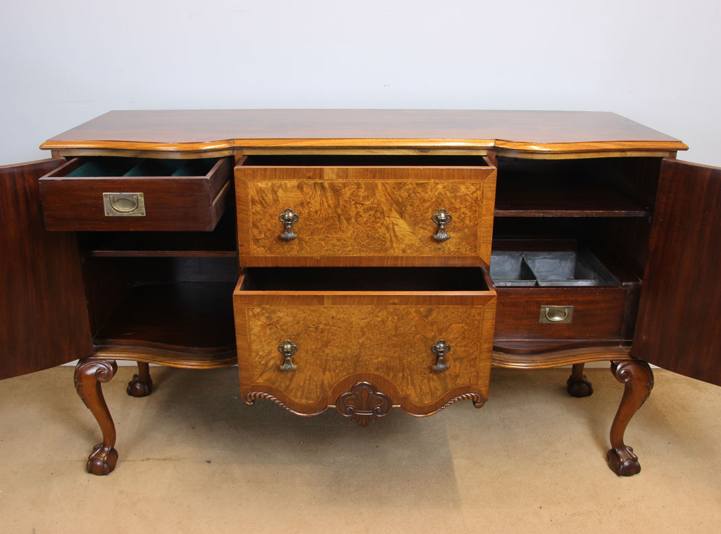 12002r12 Antique Serpentine Front Burr Walnut Sideboard ,