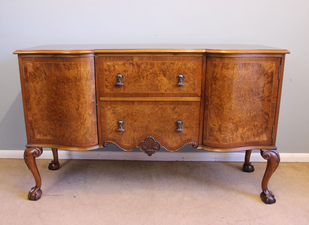12002r16 Antique Serpentine Front Burr Walnut Sideboard ,
