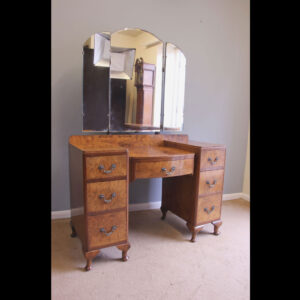 Antique Triple Mirror Burr Walnut Dressing Table