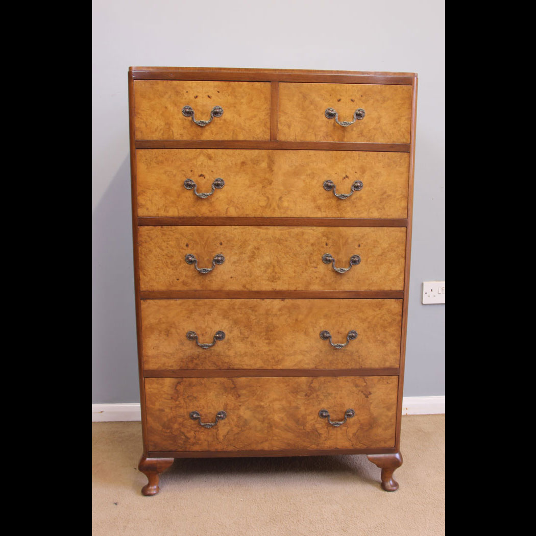 12015r01-Antique-Burr-Walnut-Tall-Chest-of-Drawers,- Antique Burr Walnut Tall Chest of Drawers
