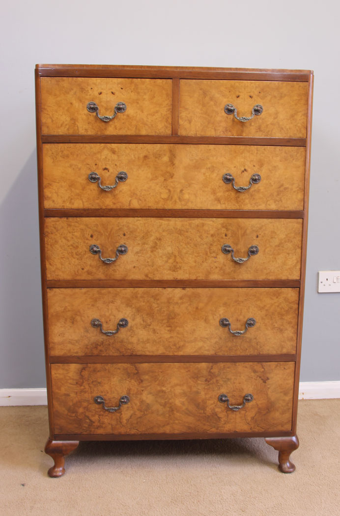 12015r1 Antique Burr Walnut Tall Chest of Drawers,