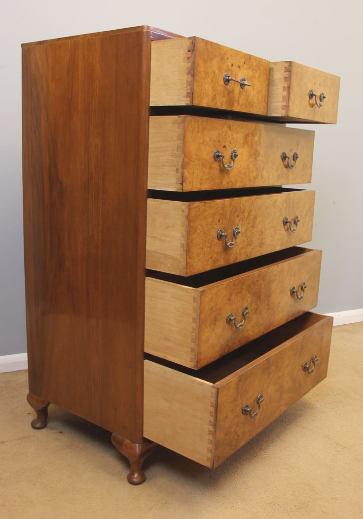 12015r12 Antique Burr Walnut Tall Chest of Drawers,