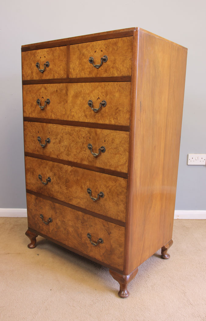 12015r4 Antique Burr Walnut Tall Chest of Drawers,
