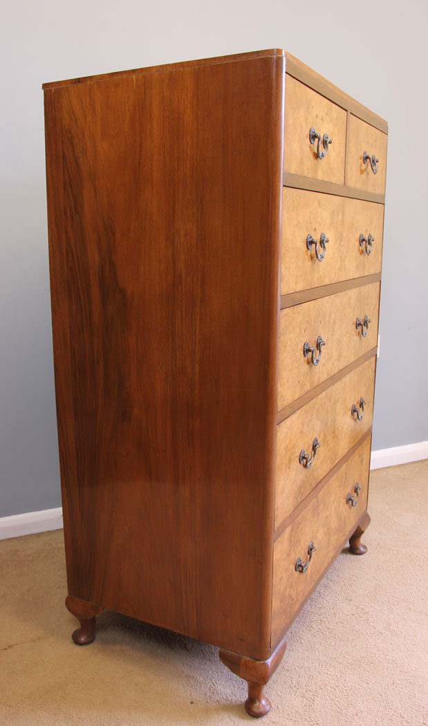 12015r5 Antique Burr Walnut Tall Chest of Drawers,