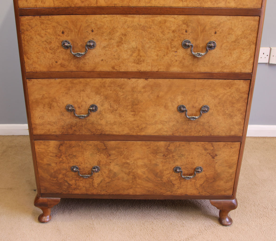 12015r7 Antique Burr Walnut Tall Chest of Drawers,