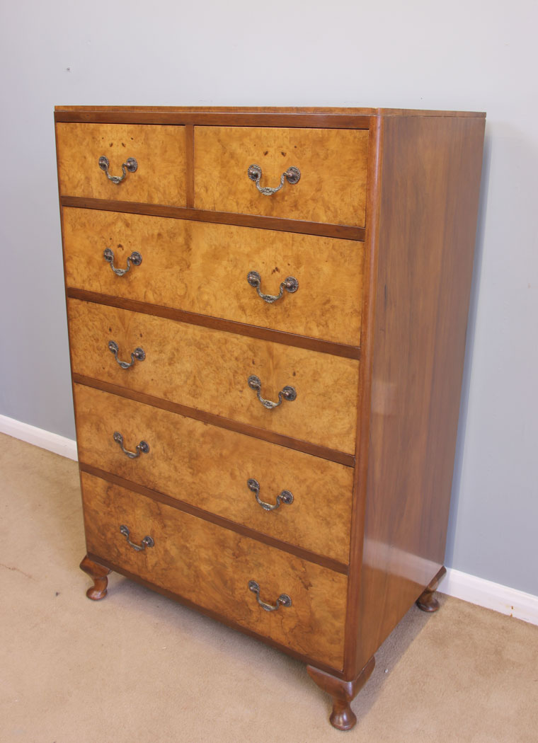 12015r8 Antique Burr Walnut Tall Chest of Drawers,