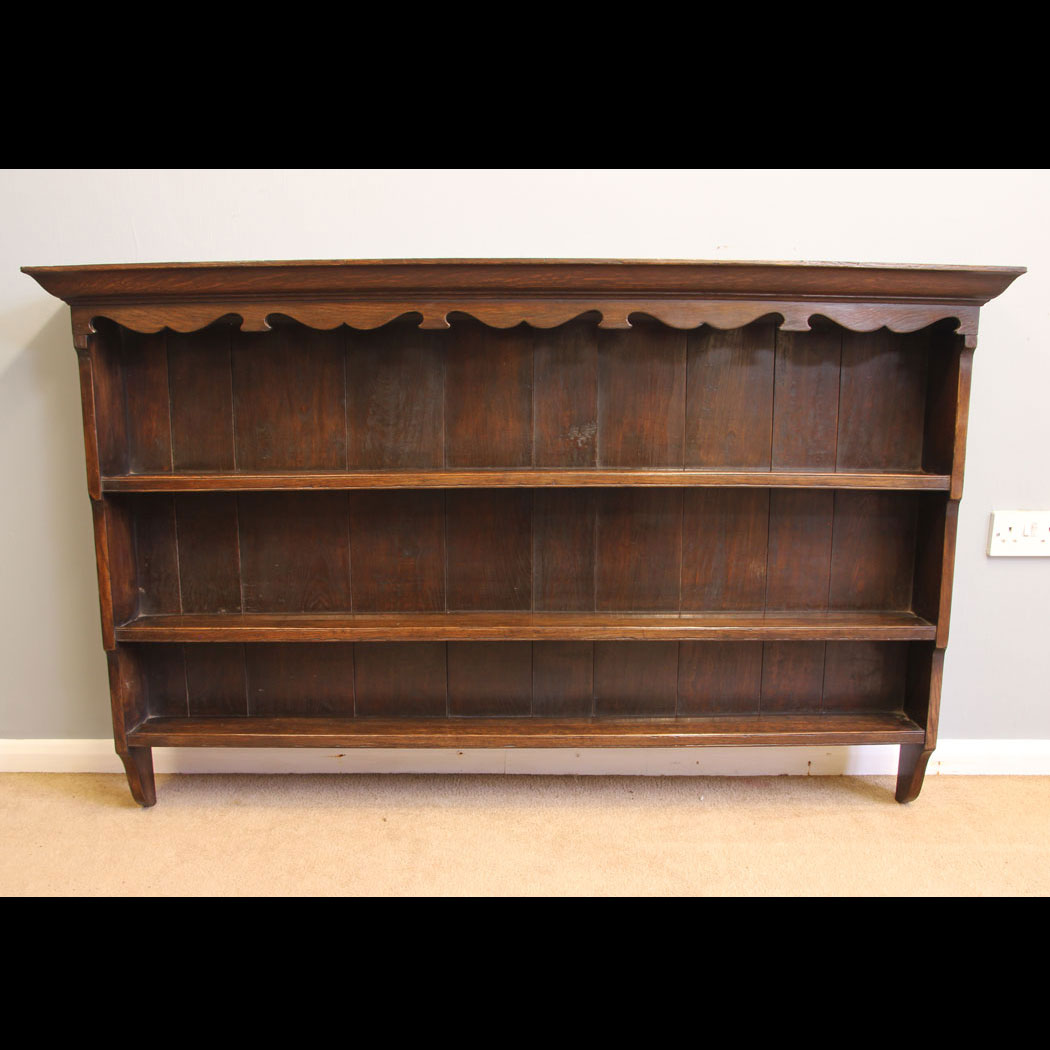 12030r01-Antique-Oak-Wall-Shelves-Plate-Rack,- Antique Oak Hanging Wall Shelves Plate Rack.