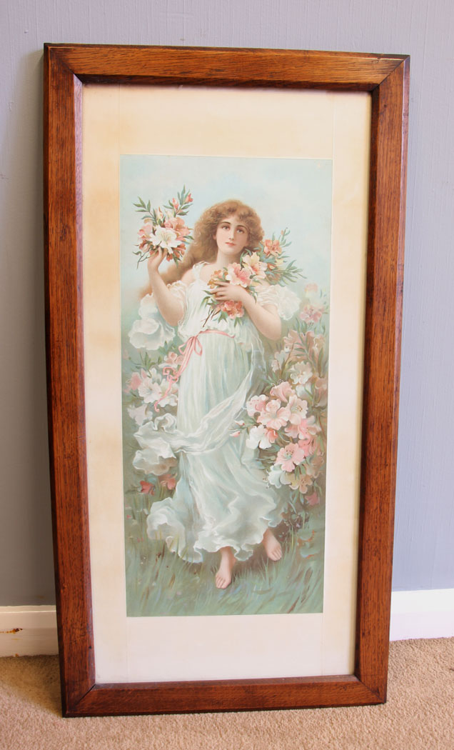 12034r1 Antique Art Nouveau Oak Famed Print,