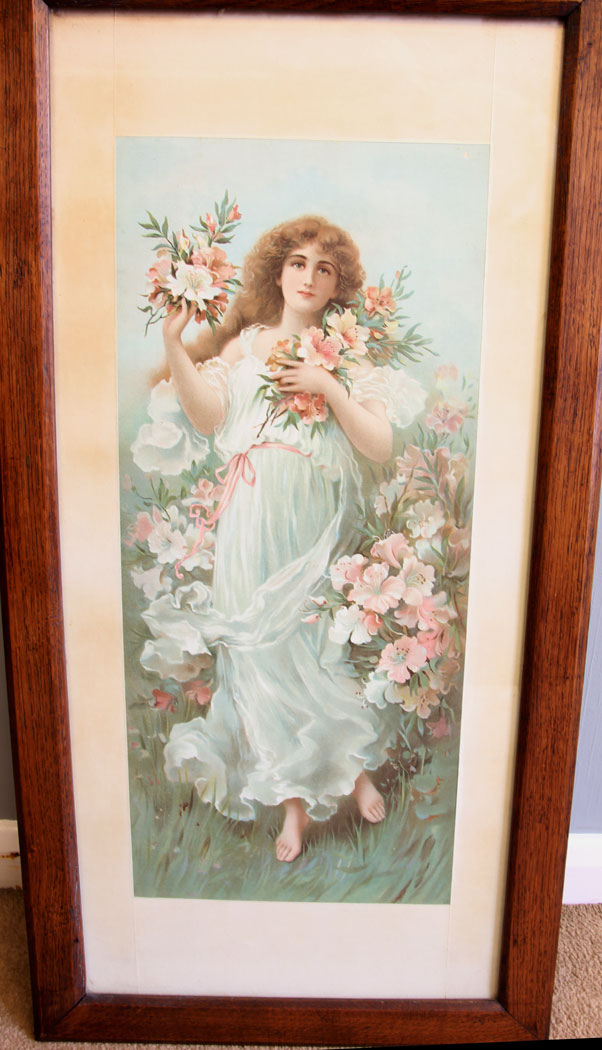 12034r3 Antique Art Nouveau Oak Famed Print,