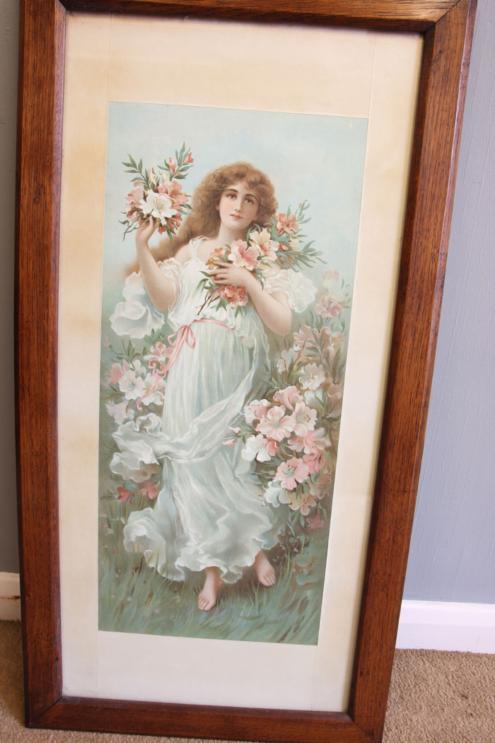 12034r5 Antique Art Nouveau Oak Famed Print,