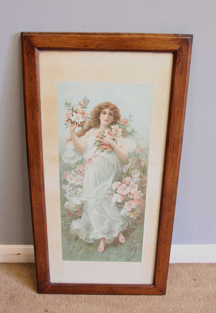 12034r7 Antique Art Nouveau Oak Famed Print,