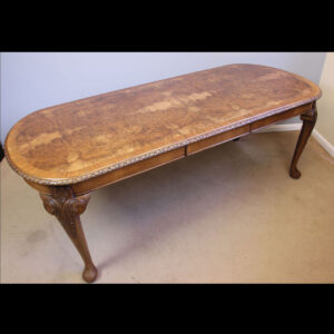 Antique Queen Anne Style Burr Walnut Extending Dining Table.
