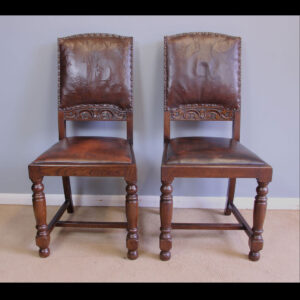Pair Oak Occasional Hall Side Chairs.