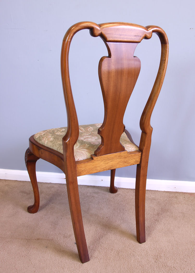 12055r14 Set Eight Queen Anne Style Burr Walnut Dining Chairs,