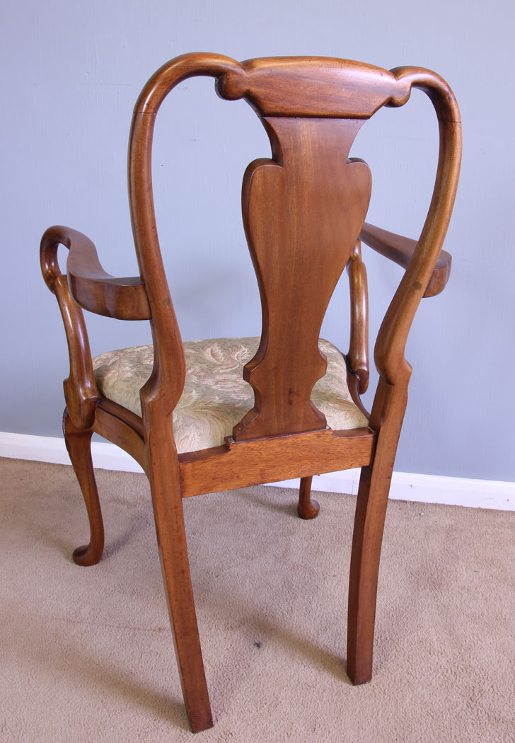 12055r6 Set Eight Queen Anne Style Burr Walnut Dining Chairs,