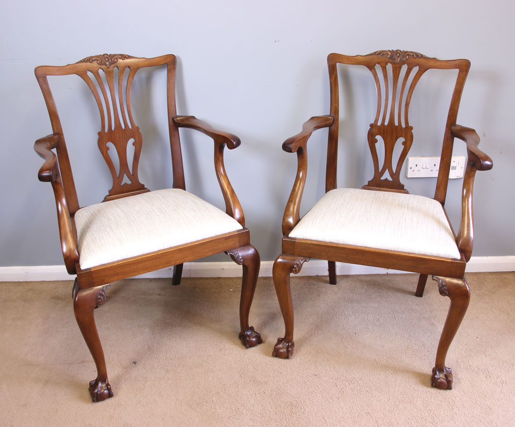 12057r1 Antique Pair Mahogany Carver Chairs,