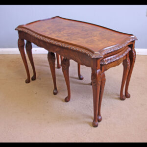 Antique Burr Walnut Nest of Three Occasional Coffee Tables