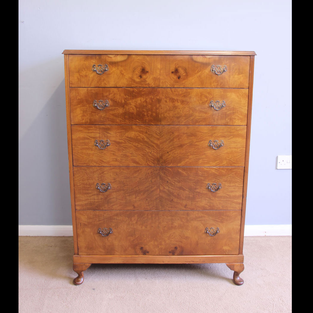 12070r01-Large-Antique-Burr-Walnut-Chest-Drawers,- Antique Large Burr Walnut Chest Drawers