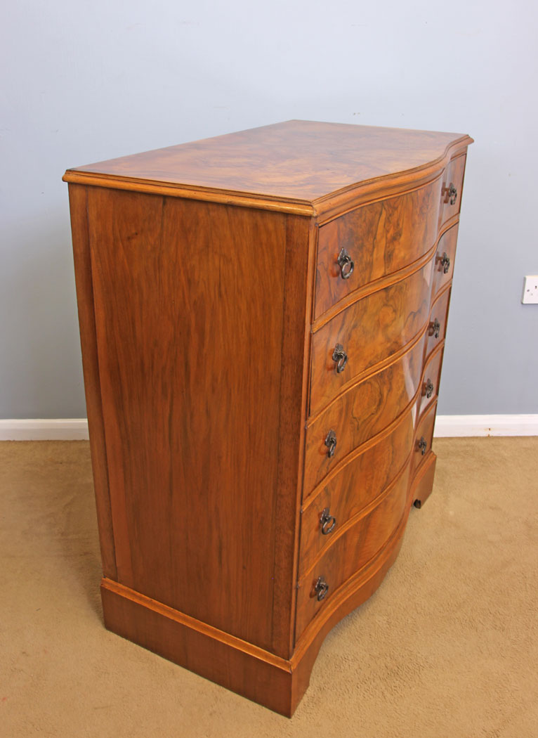 12071r11 Antique Burr Walnut Serpentine Chest of Drawers,