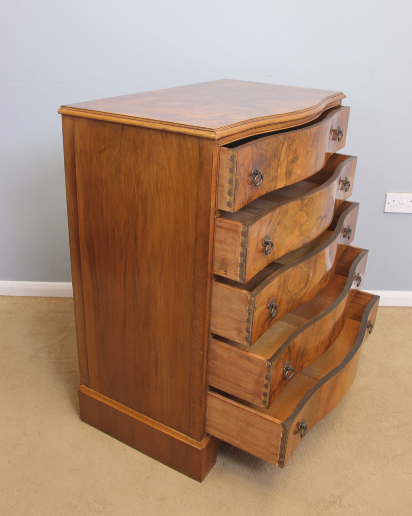 12071r12 Antique Burr Walnut Serpentine Chest of Drawers,