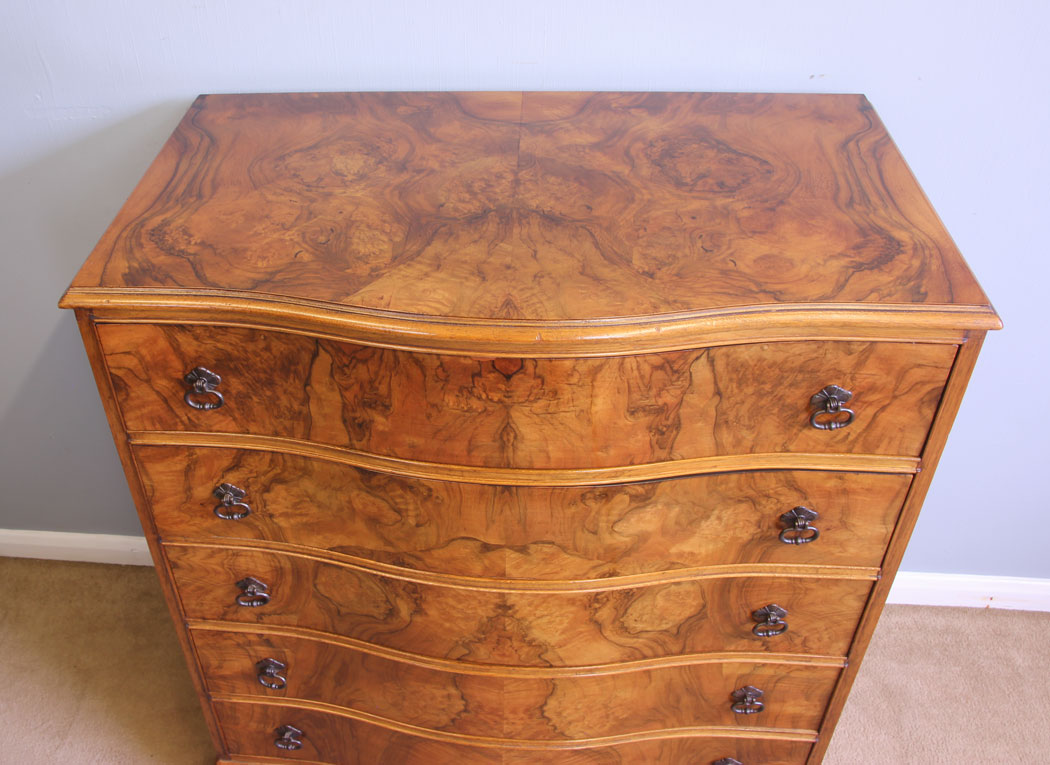12071r2 Antique Burr Walnut Serpentine Chest of Drawers,
