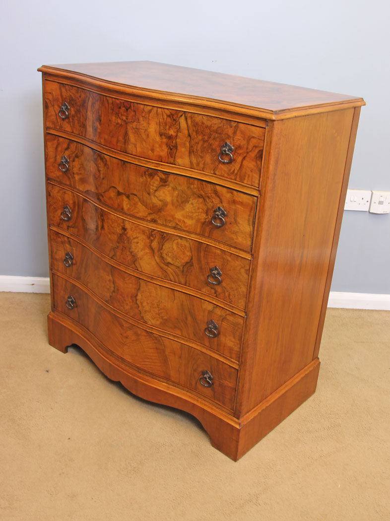 12071r3 Antique Burr Walnut Serpentine Chest of Drawers,