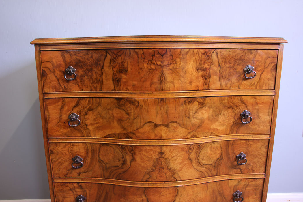12071r4 Antique Burr Walnut Serpentine Chest of Drawers,