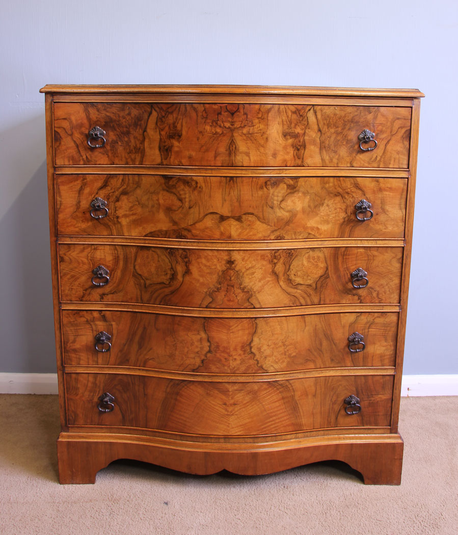 12071r9 Antique Burr Walnut Serpentine Chest of Drawers,