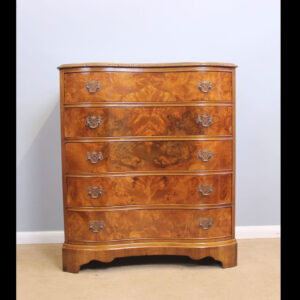 Serpentine Figured Burr Walnut Antique Chest of Drawers