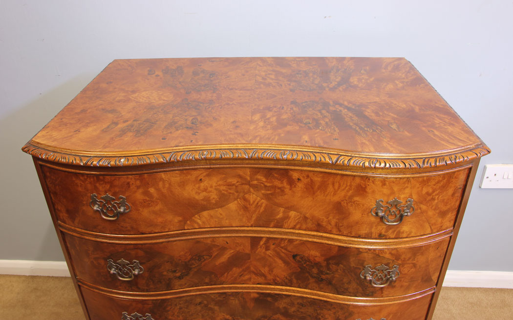 12073r6 Serpentine Figured Burr Walnut Antique Chest of Drawers,