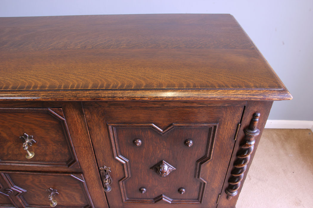 12081r6 Edwardian Antique Oak Jacobean Style Sideboard Dresser Base,