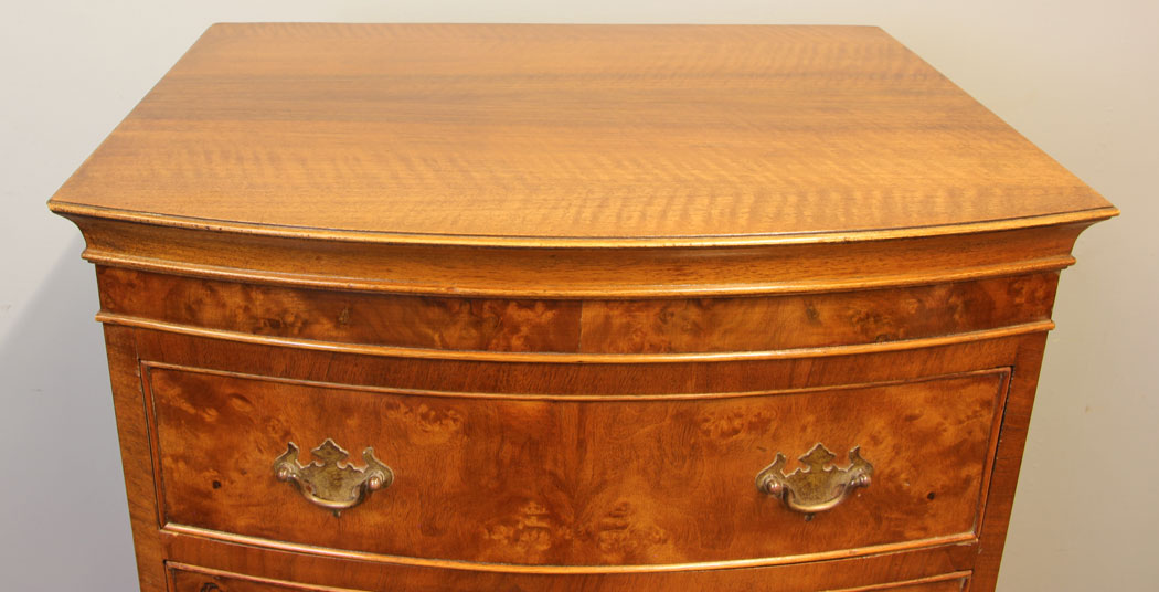 12085r12 Burr Walnut Bow Front Chest on Chest ,