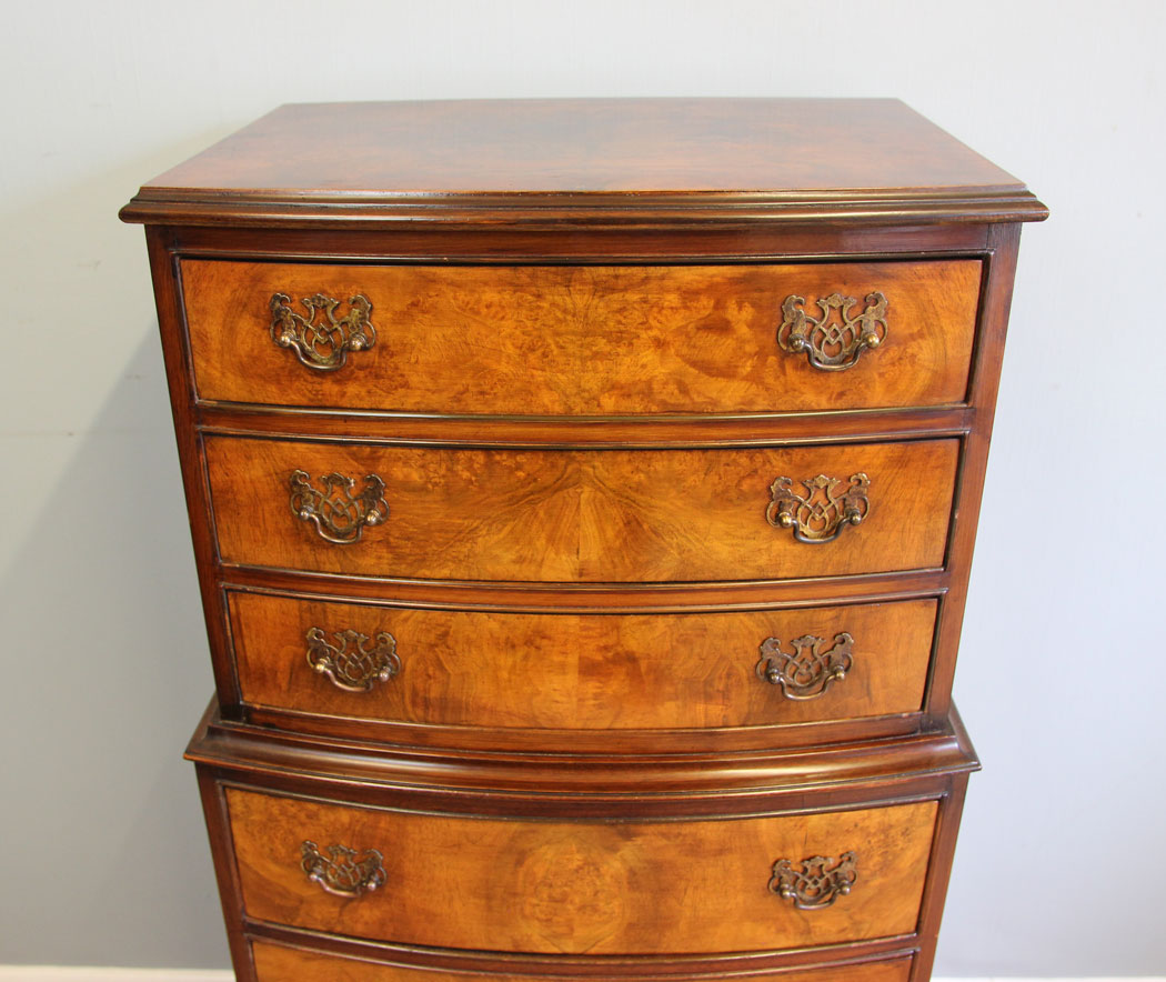 12098r4 Antique Walnut Bow Front Chest on Chest of Drawers, .