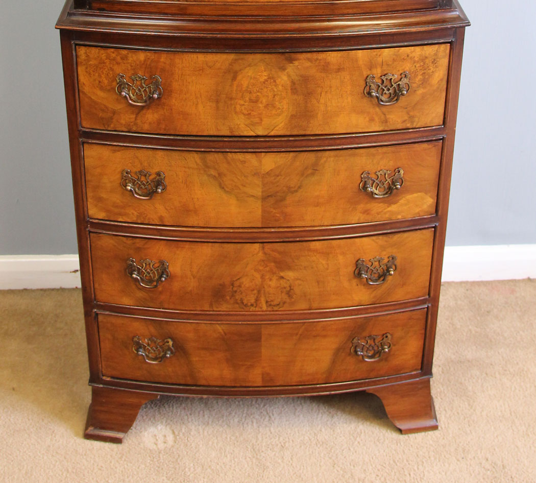 12098r6 Antique Walnut Bow Front Chest on Chest of Drawers,