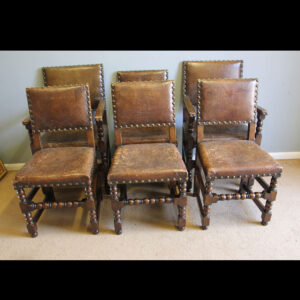 Antique Set of Oak Cromwellian Style Dining Chairs