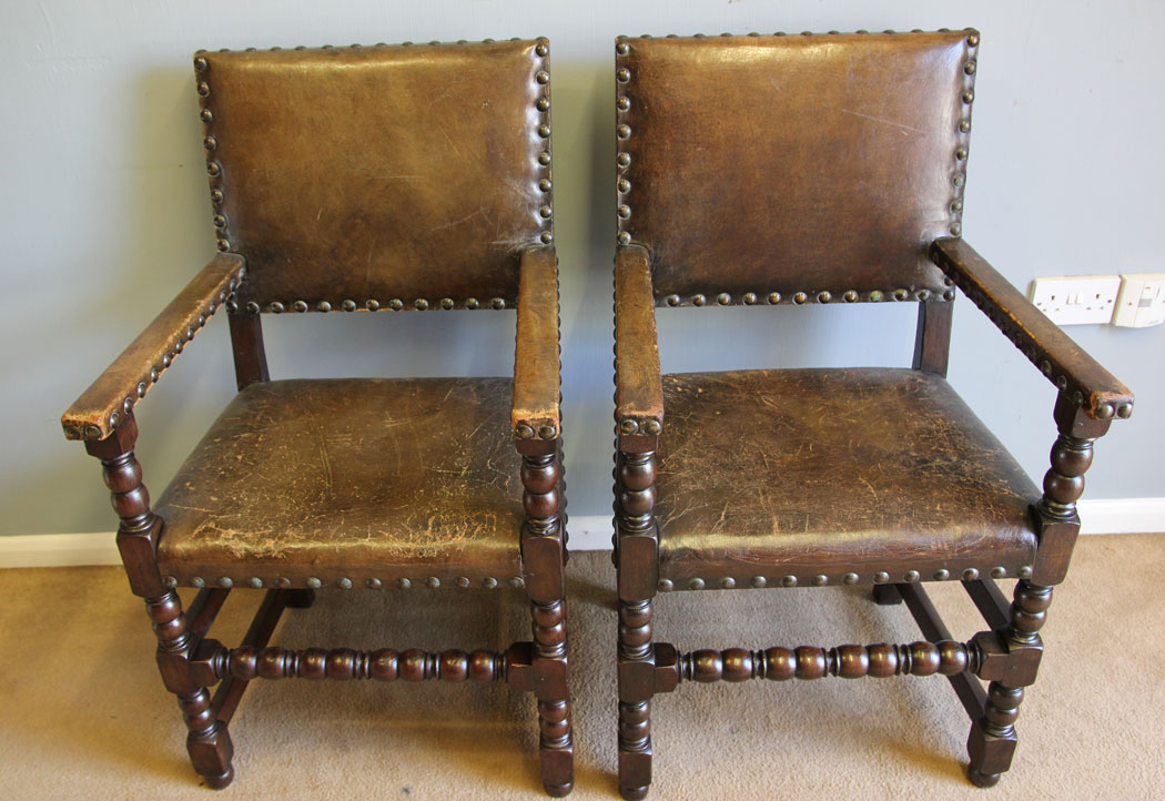 12107r11 Antique Set of Six Oak Cromwellian Style Dining Chairs,