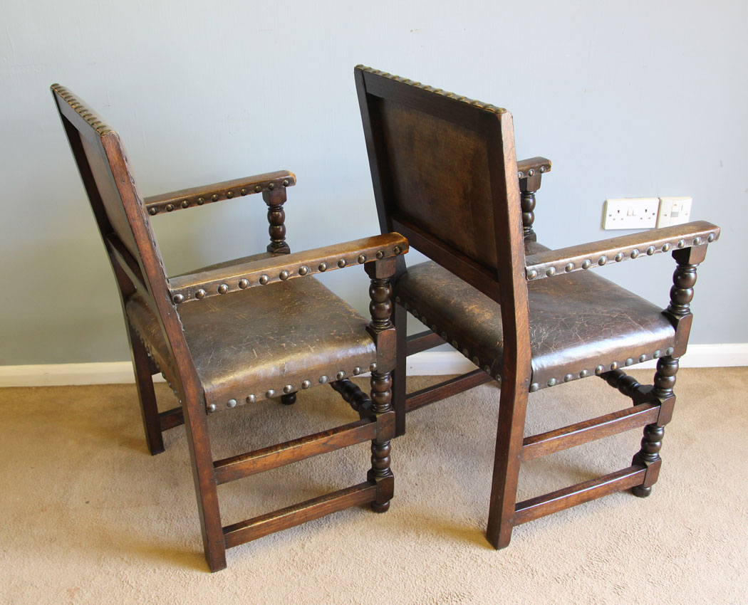 12107r13 Antique Set of Six Oak Cromwellian Style Dining Chairs,