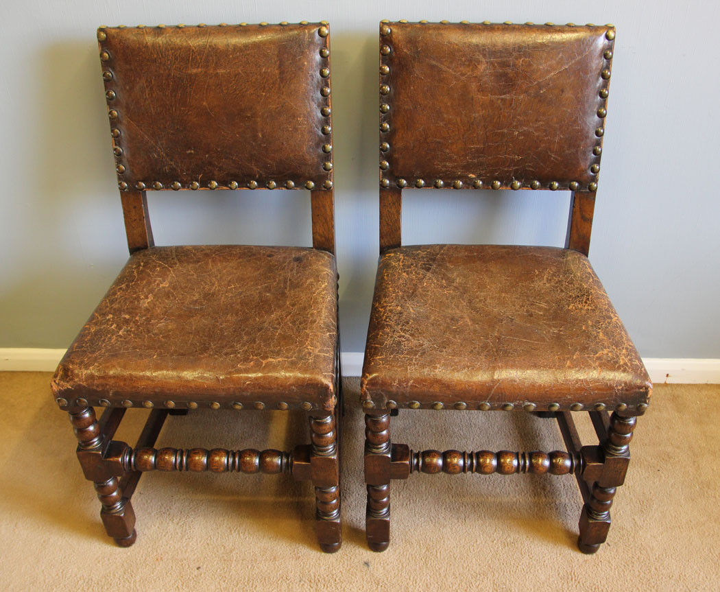 12107r3 Antique Set of Six Oak Cromwellian Style Dining Chairs,