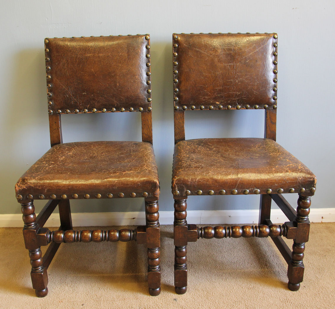 12107r4 Antique Set of Six Oak Cromwellian Style Dining Chairs,