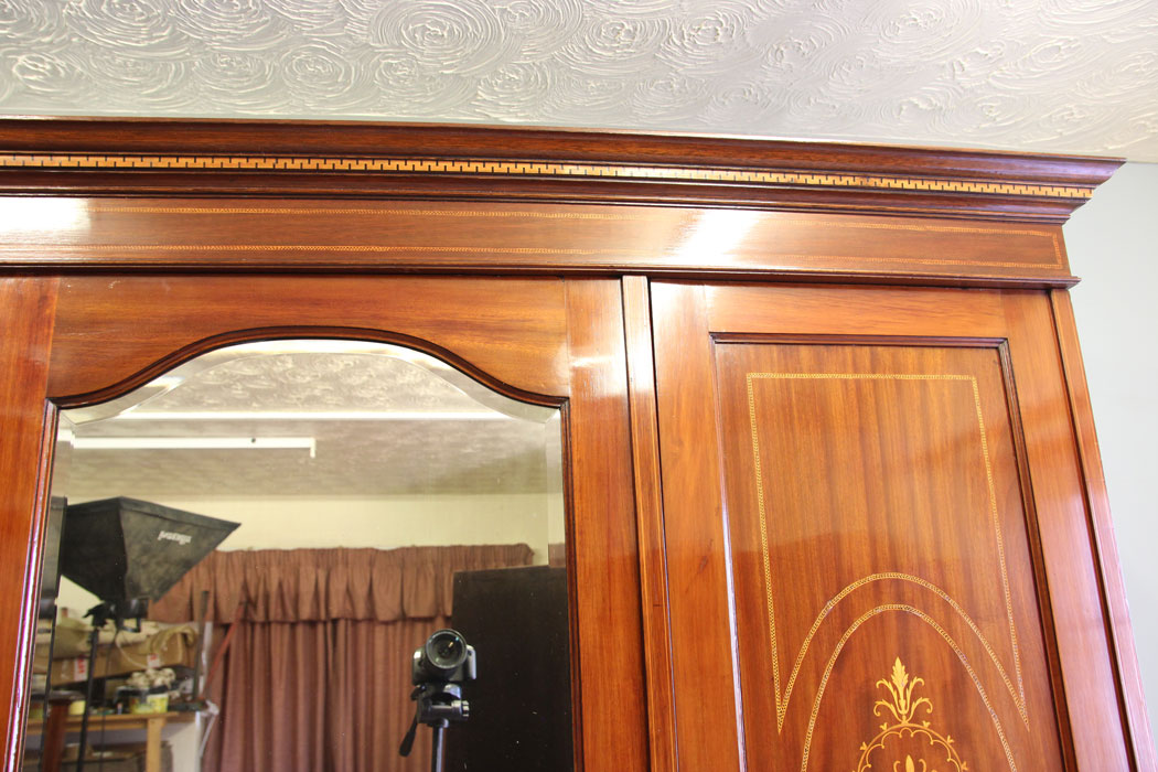 12109r10 Antique Edwardian Inlaid Mahogany Wardrobe,