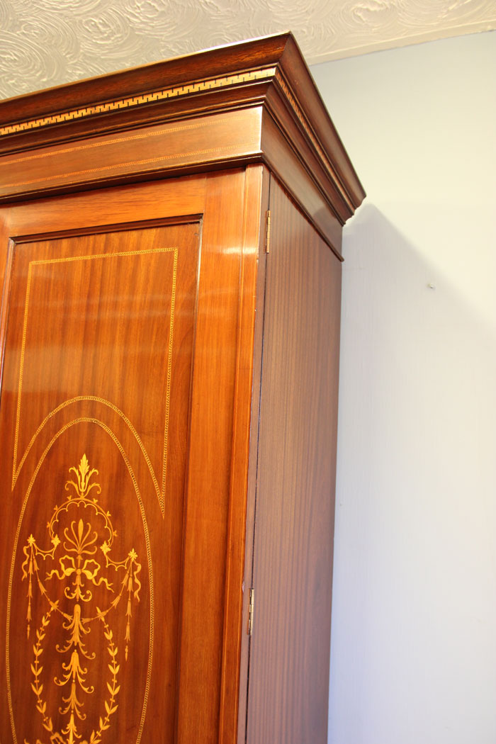 12109r7 Antique Edwardian Inlaid Mahogany Wardrobe,